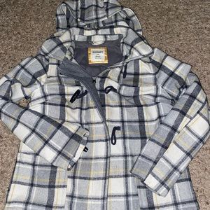plaid zip and button up pea coat with hood old Navy Women’s small